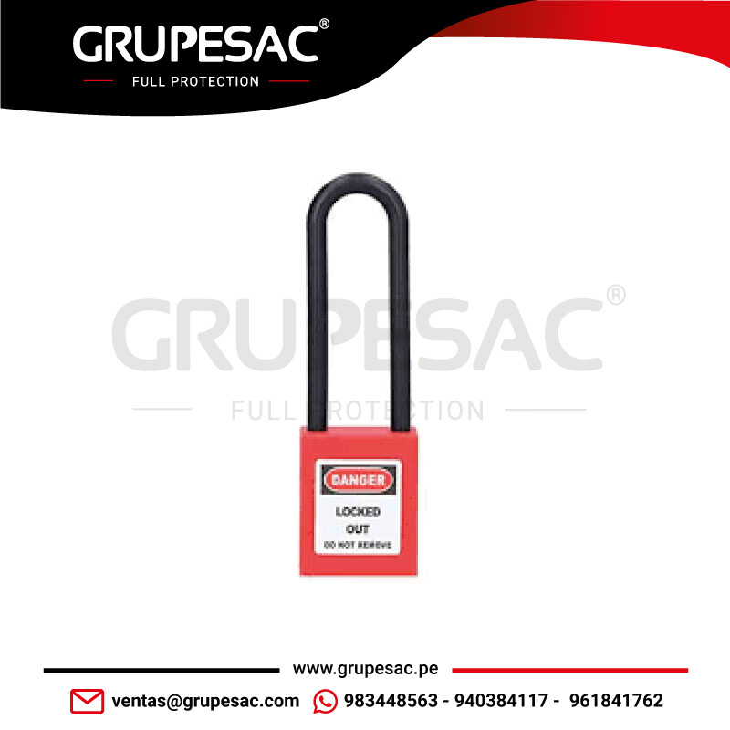 Candado-de-Bloque-Rojo-con-Arco-Largo-de-Nylon-3 Candado de Bloque Rojo con Arco Largo de Nylon 3"