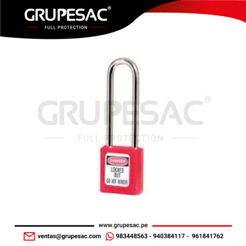 Candado de Bloqueo Rojo con Arco Largo de Acero 3"