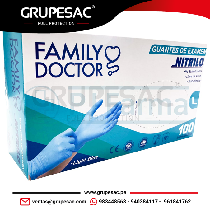 Guante de Nitrilo L FAMILY DOCTOR Caja x 100 UNID Guante de Nitrilo L FAMILY DOCTOR